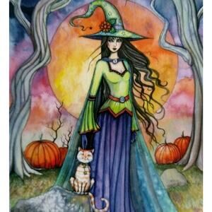 Halloween Postcard Molly Harrison Smug Witch Gothic Fantasy Cat 2008 Ltd. To 33